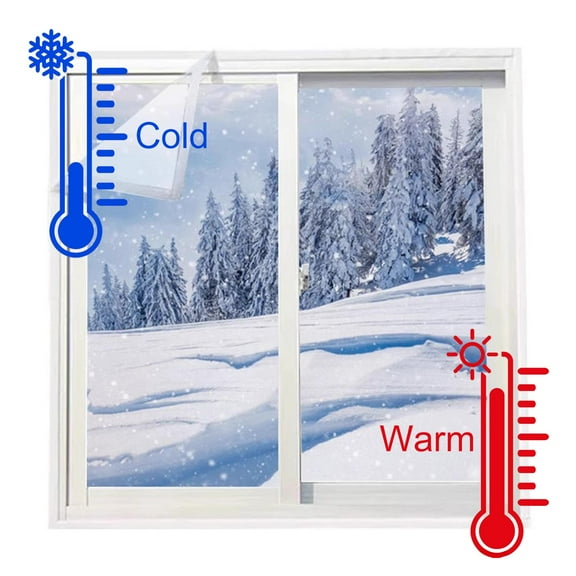 PAVEOS Window Insulation for Winter, 39.37"x39.37" Thicken Translucent Window Covering Shrink Film with Hook & Loop Window Winterizing Kit for Winter