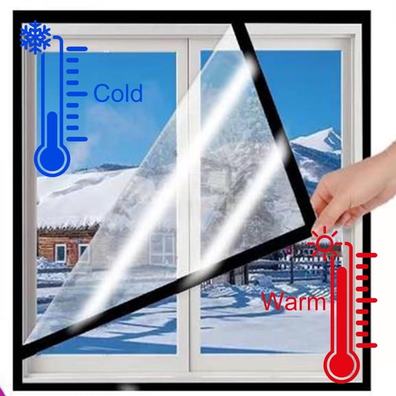 PAVEOS Winter Window Insulation Kit, 49.21"x49.21" Transparent Film with Hook & Loop Adjustable Opening and Closing Window Cover Thermal Insulation Cover for Winterizing