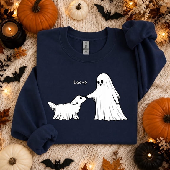 PAVIG Boo-P Dog Ghost Halloween Sweatshirt, Funny Dog Mom Crewneck