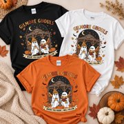 PAVIG Halloween Gilmore Ghouls Best Friends Graphic T-Shirt, Where You Haunt I Will Follow Shirt, Cozy Spooky Autumn Fall Shirt, Cute Pumpkin Porch Ghost Tee