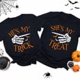 thumbnail image 1 of PAVIG He's My Trick She's My Treat Halloween Couple Matching Skeleton Tee, 1 of 7