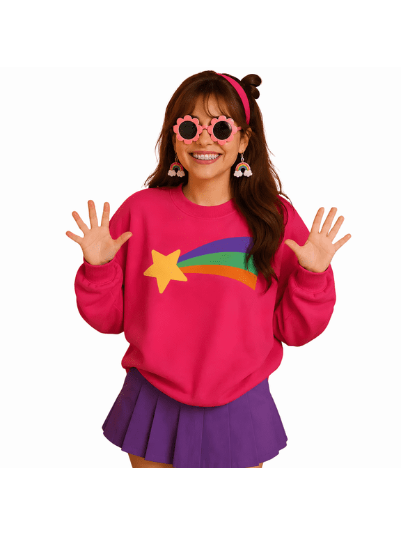 Ma-bel Rainbow Shooting Star Sweatshirt Gravity Halloween Costume Sweater Colorful Star Shirt, Long Sleeve Cewneck Casual Pullover