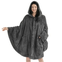 PAVILIA Angel Wrap Hooded Blanket Poncho, Wearable Blanket Throw Wrap Poncho for Women Adult, Cozy Fluffy Sherpa Fleece Shawl Cape with Hood pockets, Warm Gift for Mom Wife, Dark Gray