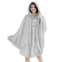PAVILIA Angel Wrap Hooded Blanket Poncho, Wearable Blanket Throw Wrap Poncho for Women Adult, Cozy Fluffy Sherpa Fleece Shawl Cape with Hood pockets, Warm Gift for Mom Wife, Light Gray