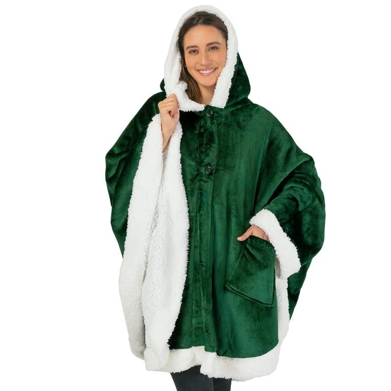 PAVILIA Angel Wrap Hooded Blanket, Sherpa Lined Poncho for Women