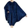 thumbnail image 1 of PAVILIA Angel Wrap Poncho Blanket for Women | Plush Warm Fleece Wearable Blanket Shawl Cape with Pom Pom Fringe and Pockets, Cozy Gifts for Women (Navy Blue), 1 of 7