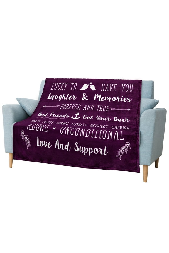 Best Friend Blanket, Friendship Gifts for Women Birthday Soul Sister Long Distance Bestie, Soft Cozy Fleece Throw Blanket with Sentimental Thoughtful Quotes, BFF Stuff Gift Idea, Purple