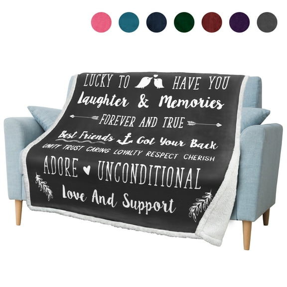 PAVILIA Best Friend Blanket, Friendship Gifts for Women Birthday Soul Sister Long Distance Bestie, Soft Cozy Sherpa Throw Blanket with Sentimental Thoughtful Quotes, BFF Stuff Gift Idea, Gray