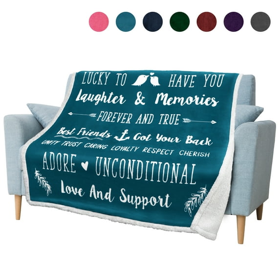 PAVILIA Best Friend Blanket, Friendship Gifts for Women Birthday Soul Sister Long Distance Bestie, Soft Cozy Sherpa Throw Blanket with Sentimental Thoughtful Quotes, BFF Stuff Gift Idea, Teal Sea Blue