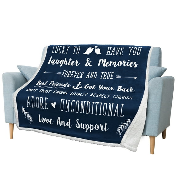 PAVILIA Best Friend Blanket, Friendship Gifts for Women Birthday Soul Sister Long Distance Bestie, Soft Cozy Sherpa Throw Blanket with Sentimental Thoughtful Quotes, BFF Stuff Gift Idea, Navy Blue