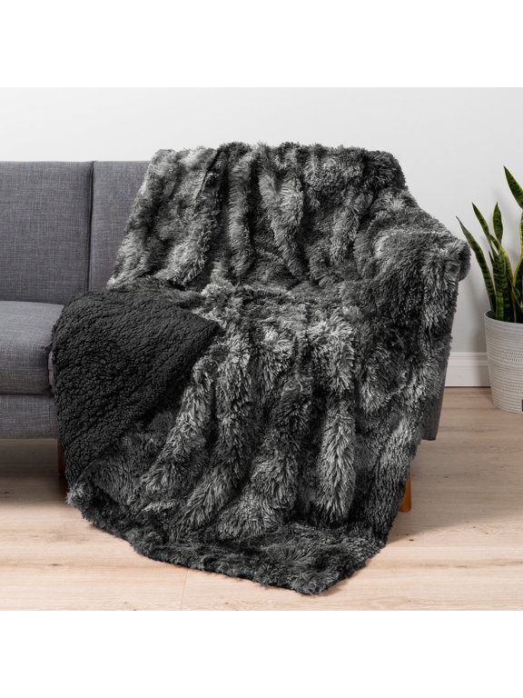 Black Fluffy Throw Blanket for Couch, Twin Bed, Fuzzy Blanket for Women Men, Furry Plush Warm Blanket Bed Sofa, Super Soft Thick Faux Fur Sherpa Blanket Throw, Tie-Dye, 60x80