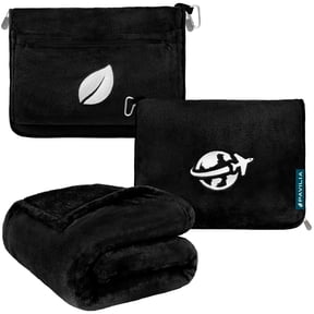 PAVILIA Compact 2-in-1 Travel Blanket Pillow for Airplane Flight, Black