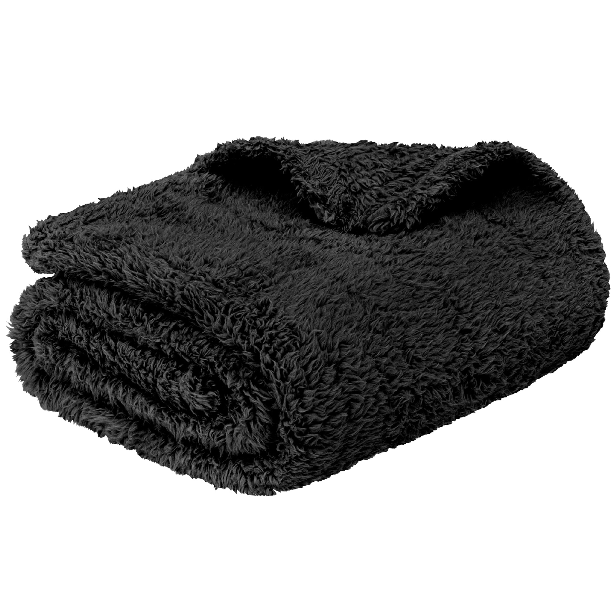 PAVILIA Black Plush Throw Twin Blanket for Couch, Sherpa Soft Cozy