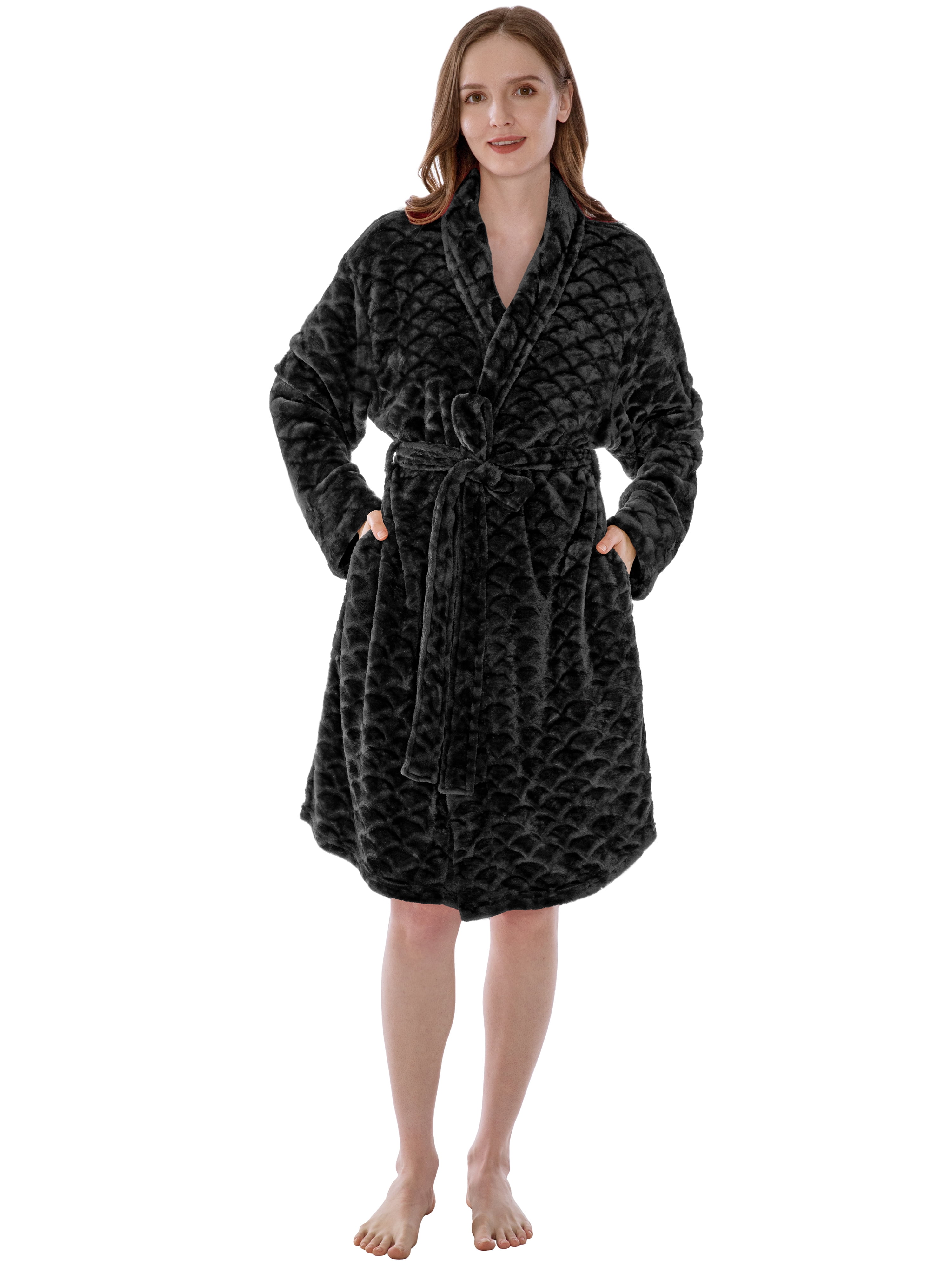 Women's Soft Ribbed Waffle Rib Knit Wrap Robe With Pockets, Lightweight  Bathrobe : Target
