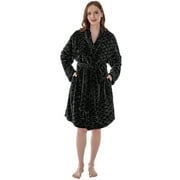 PAVILIA Black Short Robes for Women, Plush Soft Womens Bathrobe Lightweight, Fluffy Fuzzy Cozy Women’s Bath Robe Knee Length, Shower Spa House Kimono Robe, S/M