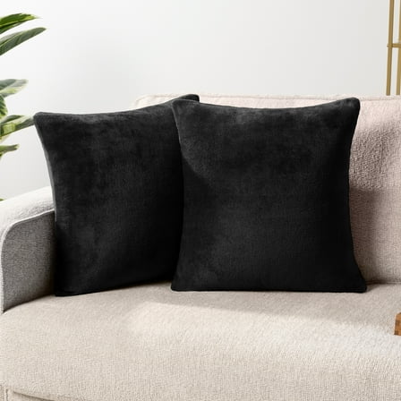 PAVILIA Black Throw Pillow Covers 18x18 Set of 2, Decorative Pillow Cases for Bed Sofa Couch, Boho Aesthetic Accent Decor Cushion for Bedroom Living Room, Velvet Square Euro Sham Covers, Solid Black