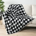 thumbnail image 1 of PAVILIA Black White Fleece Throw Blanket for Couch with Pom Pom Fringe, Buffalo Checkered Plaid, Soft Cozy Fuzzy Flannel Blanket for Sofa Bed, Lightweight Plush All Season Throw, 50x60 Inches, 1 of 8