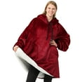thumbnail image 1 of PAVILIA Blanket Hoodie for Women Burgundy, Sherpa Wearable Blanket Men, Cozy Oversized Sweatshirt Blanket, Warm Fleece Hooded Blanket Sweater with Sleeves and Two Big Pocket, Wine Red, 1 of 9