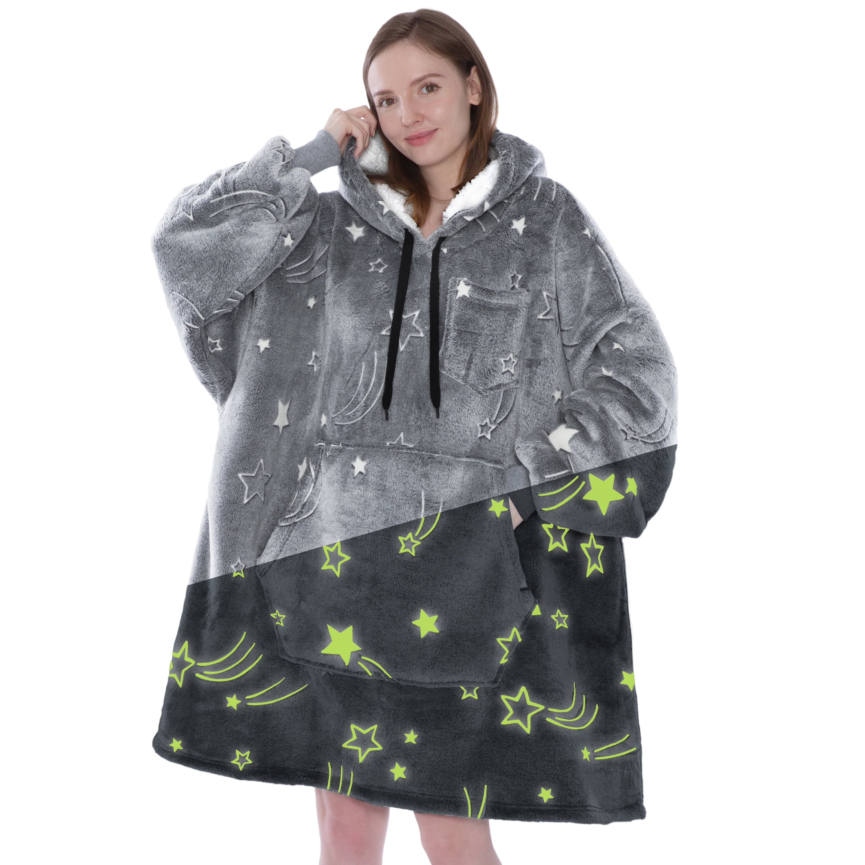 PAVILIA Blanket Hoodie for Women Grey Sherpa Wearable Blanket