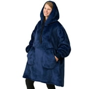 PAVILIA Blanket Hoodie for Women Navy, Sherpa Wearable Blanket Men, Cozy Oversized Sweatshirt Blanket, Warm Fleece Hooded Blanket Sweater with Sleeves and Two Big Pocket, Navy Blue