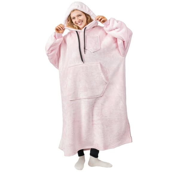 PAVILIA Blanket Hoodie for Women Pink, Sherpa Wearable Blanket Men, Cozy Oversized Sweatshirt Blanket, Warm Fleece Hooded Blanket Sweater with Sleeves and Giant Pocket, Adult Long, Pink