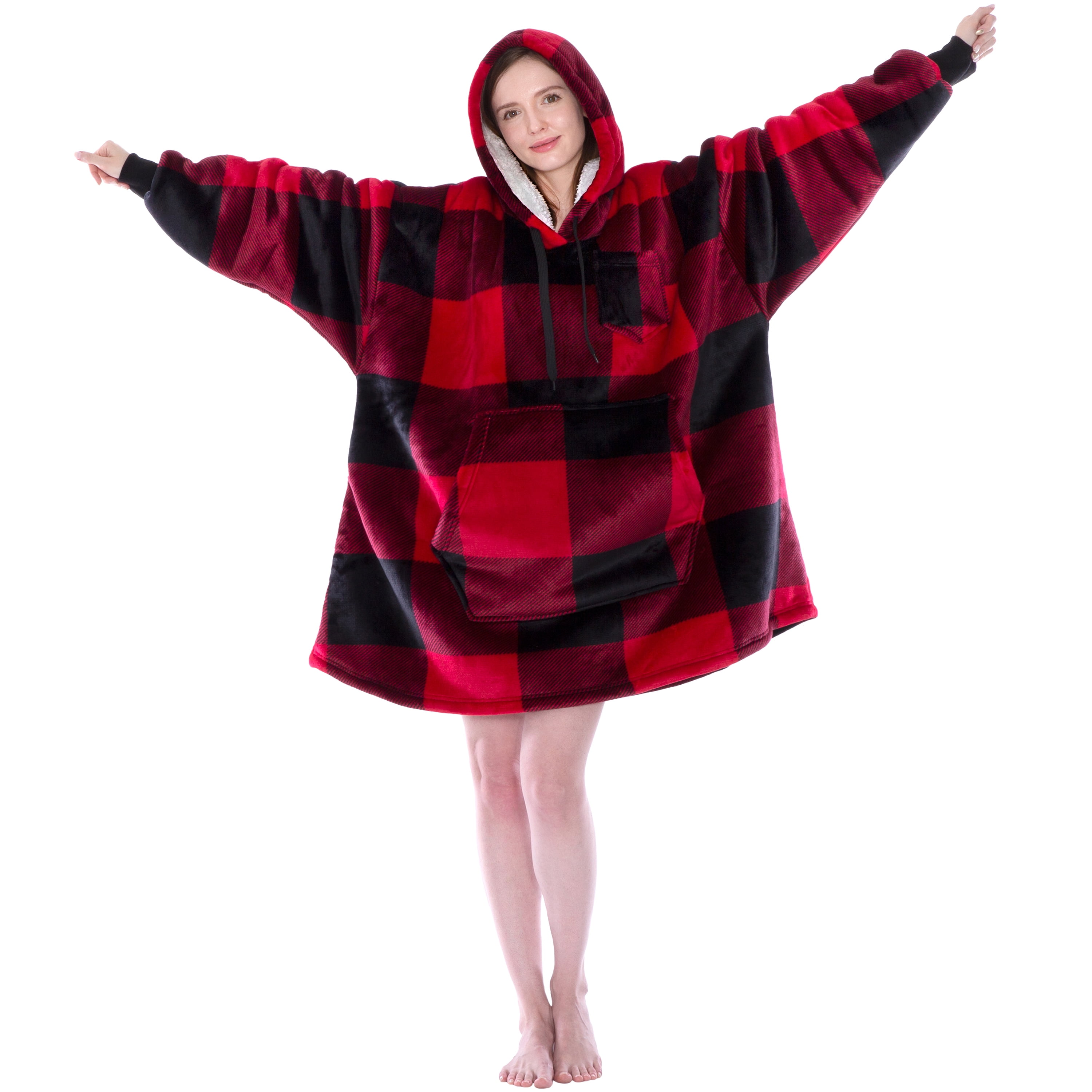 Red and Black Plaid Blanket Hoodie