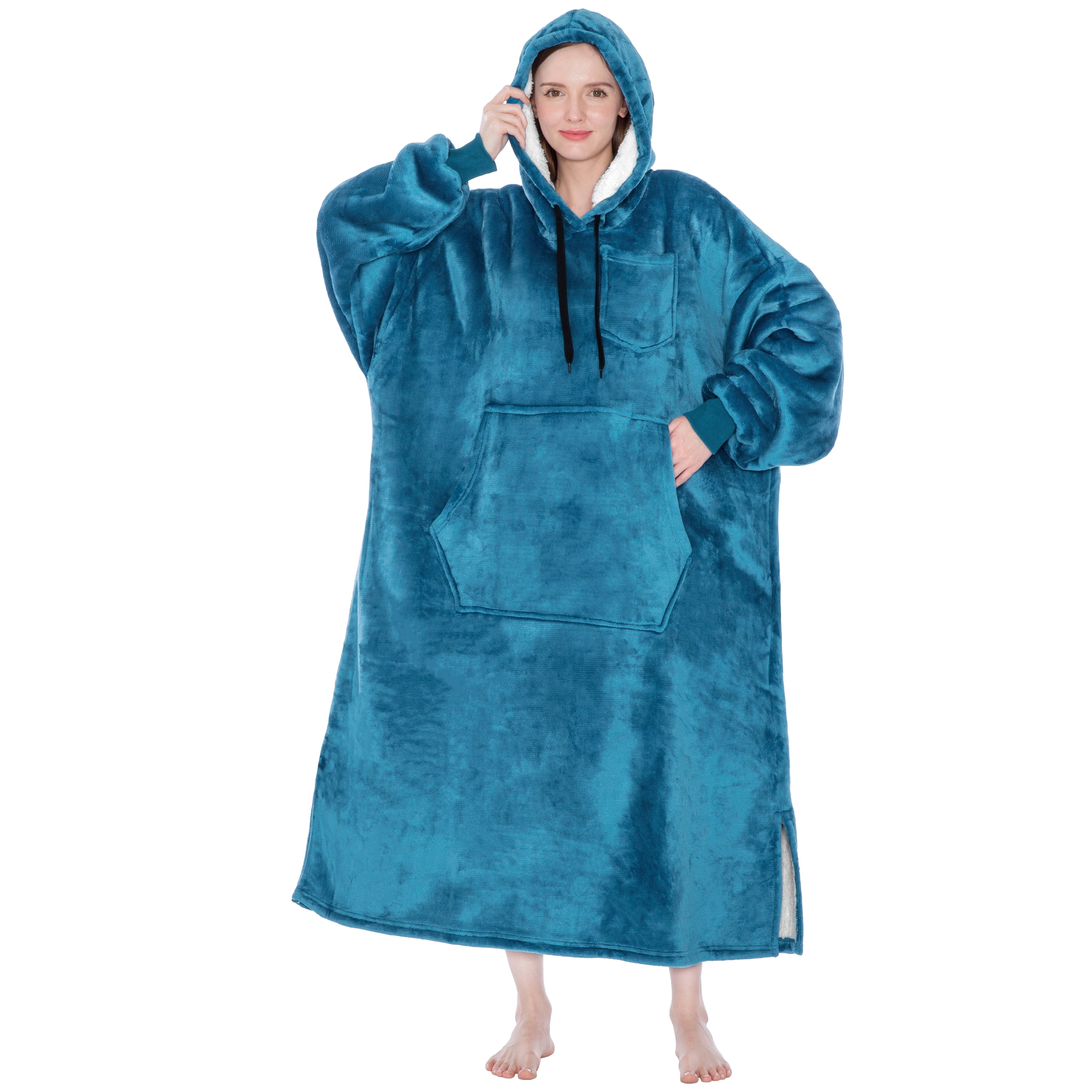 WOFALA Blanket Hoodie Warm Wearable Blanket Soft Velour Blanket Sweatshirt  Oversized Fits All for Teenager Adult Blue : : Home & Kitchen