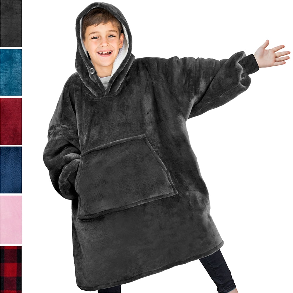 PAVILIA Blanket Sweatshirt with Sherpa Lining for Kids, Children