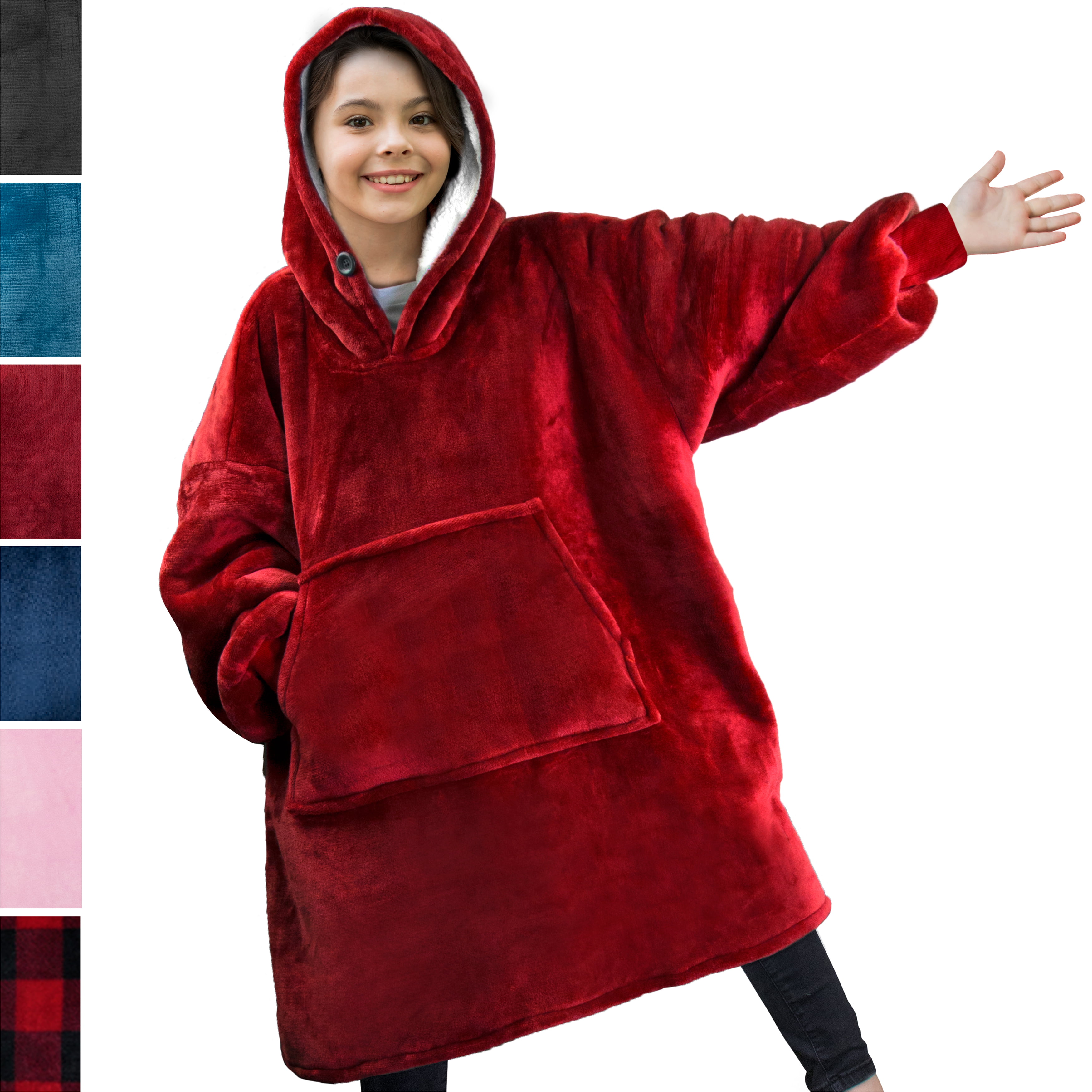 Oversized Sherpa Hoodie Sweatshirt - Warm Luxurious Fleece Microfiber Hoodie  Blanket - Cozy, Reversible, Hooded, w/ Comfortable Large Pockets - Large  Unisex Grey 