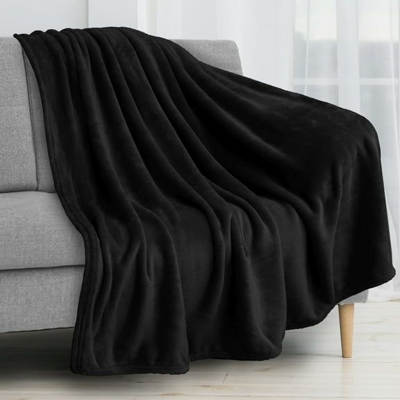 PAVILIA Fleece Blanket Throw | Super Soft, Plush, Luxury Flannel Throw | Lightweight Microfiber Blanket for Sofa Couch Bed 50 x 60 Inches Black