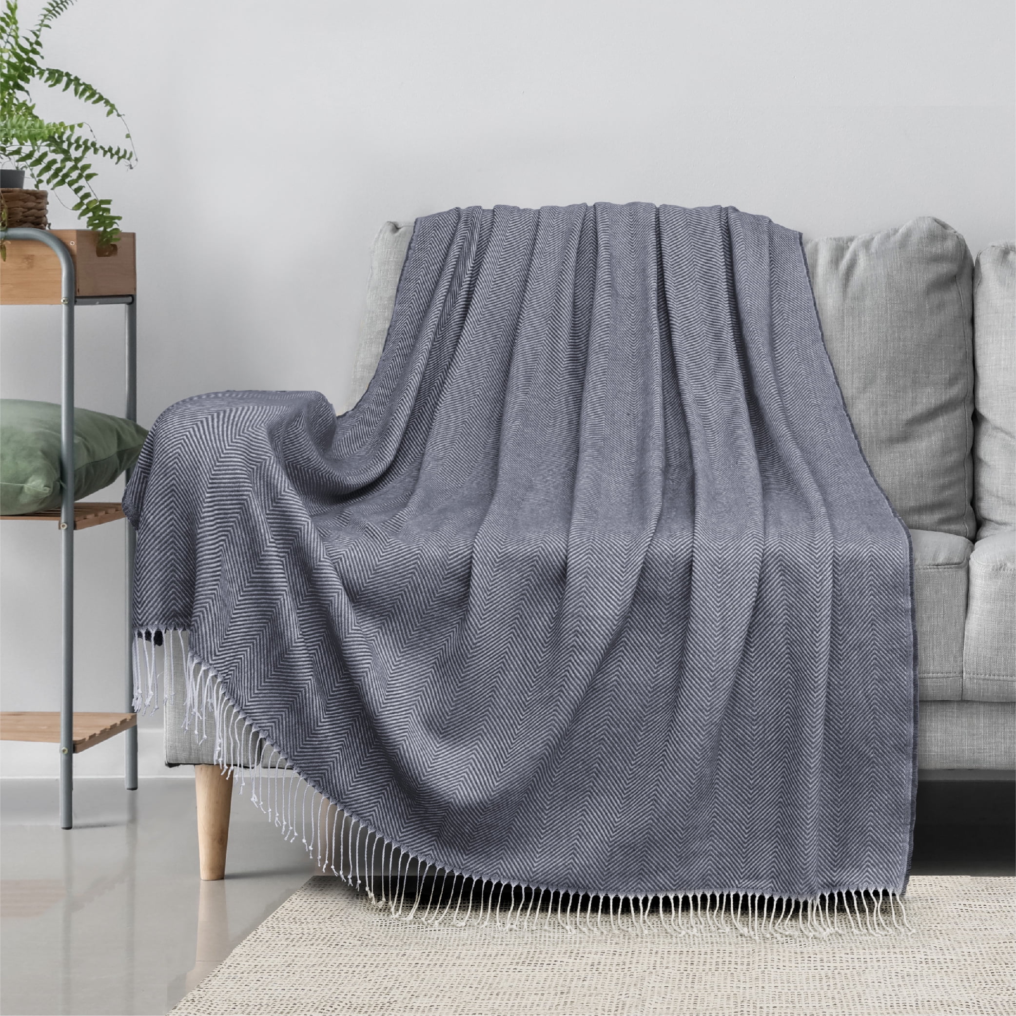 Tan Acrylic Yarn Woven Throw Blanket, 50x60