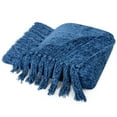 thumbnail image 1 of PAVILIA Blue Chenille Throw Blanket for Couch, Soft Blue Knit Blanket with Tassel Fringe, Woven Chenille Knitted Decorative Blanket for Sofa Bed Living Room, Decor Gift, 50x60, 1 of 7
