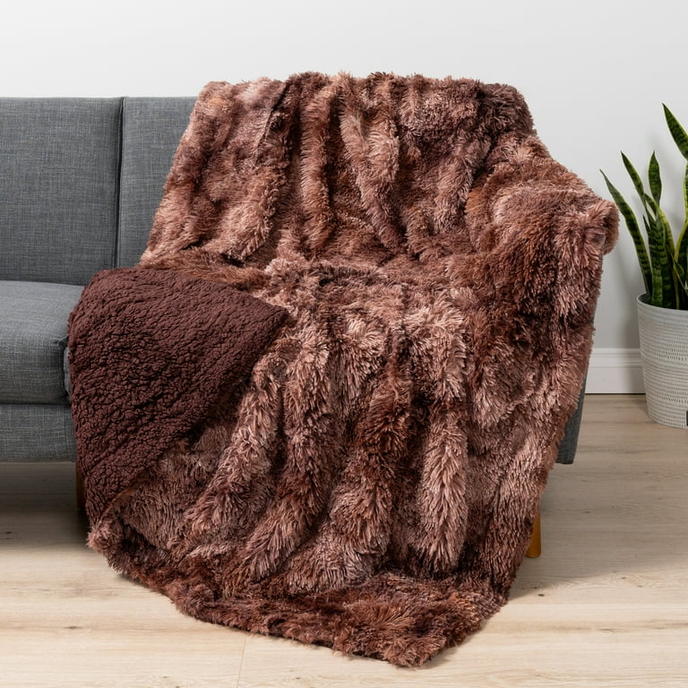 PAVILIA Plush Faux Fur Throw Blanket, 50x60 Inches, Tie-Dye Brown