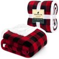 thumbnail image 1 of PAVILIA Twin Checkered Sherpa Blanket Couch Sofa Bed, Red Black,60x80, 1 of 8