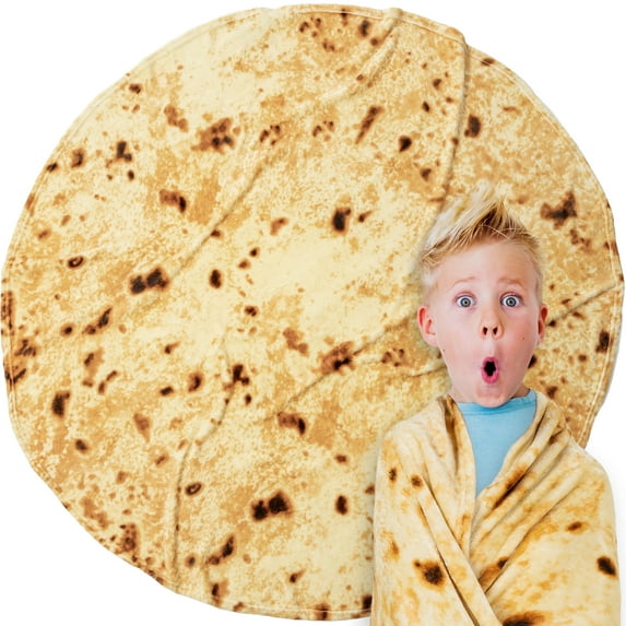 PAVILIA Burrito Tortilla Blanket, Double Sided Taco Corn Wrap Novelty Throw for Kid Boy Girl Teen, Realistic Food Blanket, Funny Gag Gift for Birthday, Yellow Corn 47in