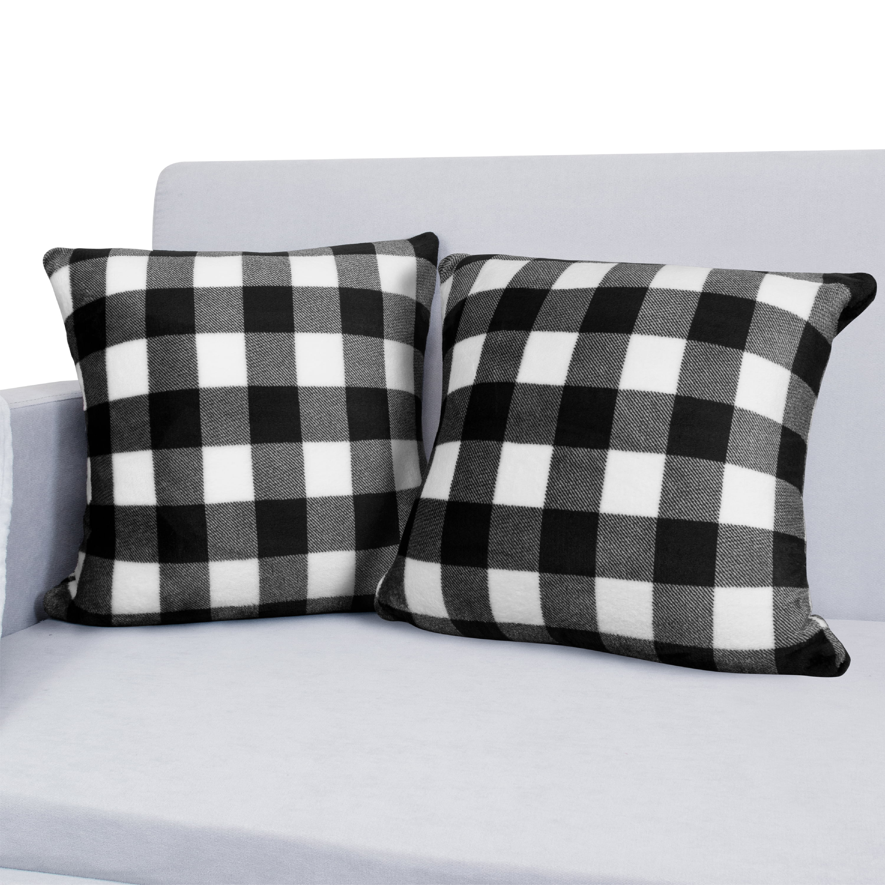 Black and White Checkered Velvet Euro Pillow Covers Set