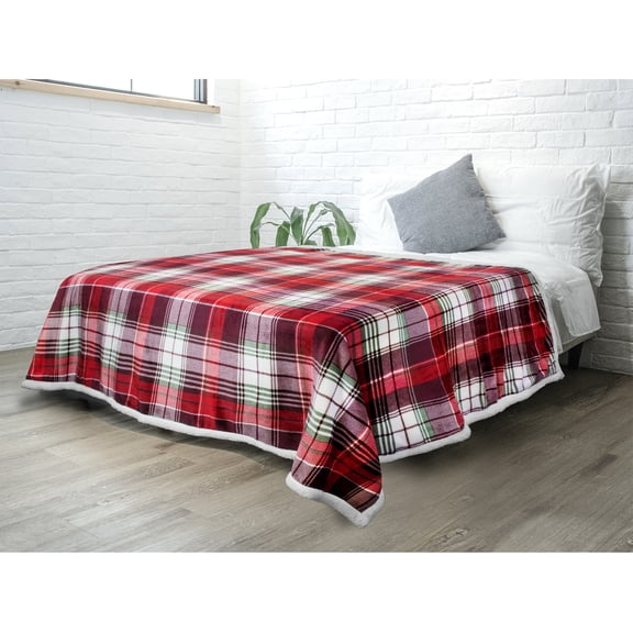 PAVILIA Christmas Plaid Blanket | Sherpa Fleece Flannel Throw Blanket | Christmas Plaid Warm Plush Microfiber Blanket for Couch Sofa | 60x80 Inches