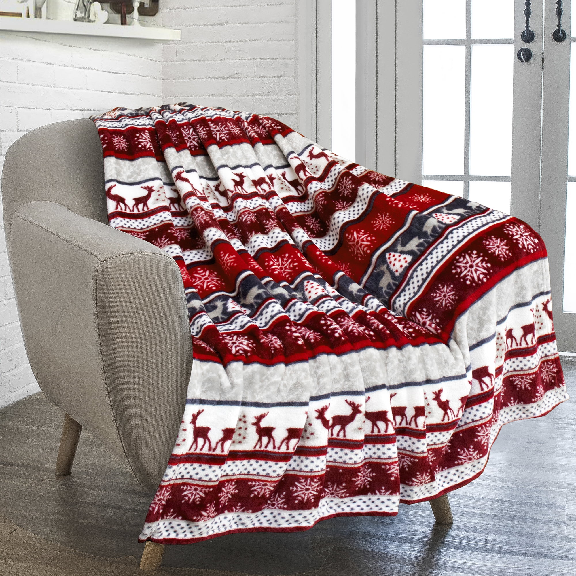 PAVILIA Christmas Throw Blanket Holiday Christmas Reindeer Snowflakes Fleece Blanket Soft Plush Warm Winter Cabin Throw 50x60 Christmas Red Walmart Business Supplies
