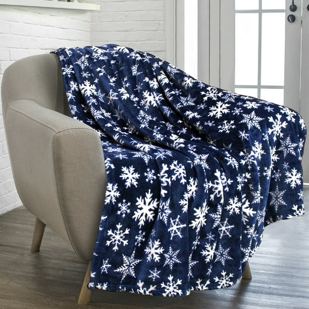 PAVILIA Christmas Throw Blanket Navy Snowflake Christmas Fleece Blanket Soft Plush Warm Winter Cabin Throw 50x60 Navy White Snowflake Walmart Business Supplies