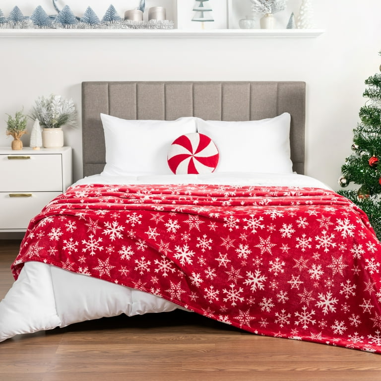PAVILIA Christmas Throw Blanket Red Snowflake Christmas Fleece