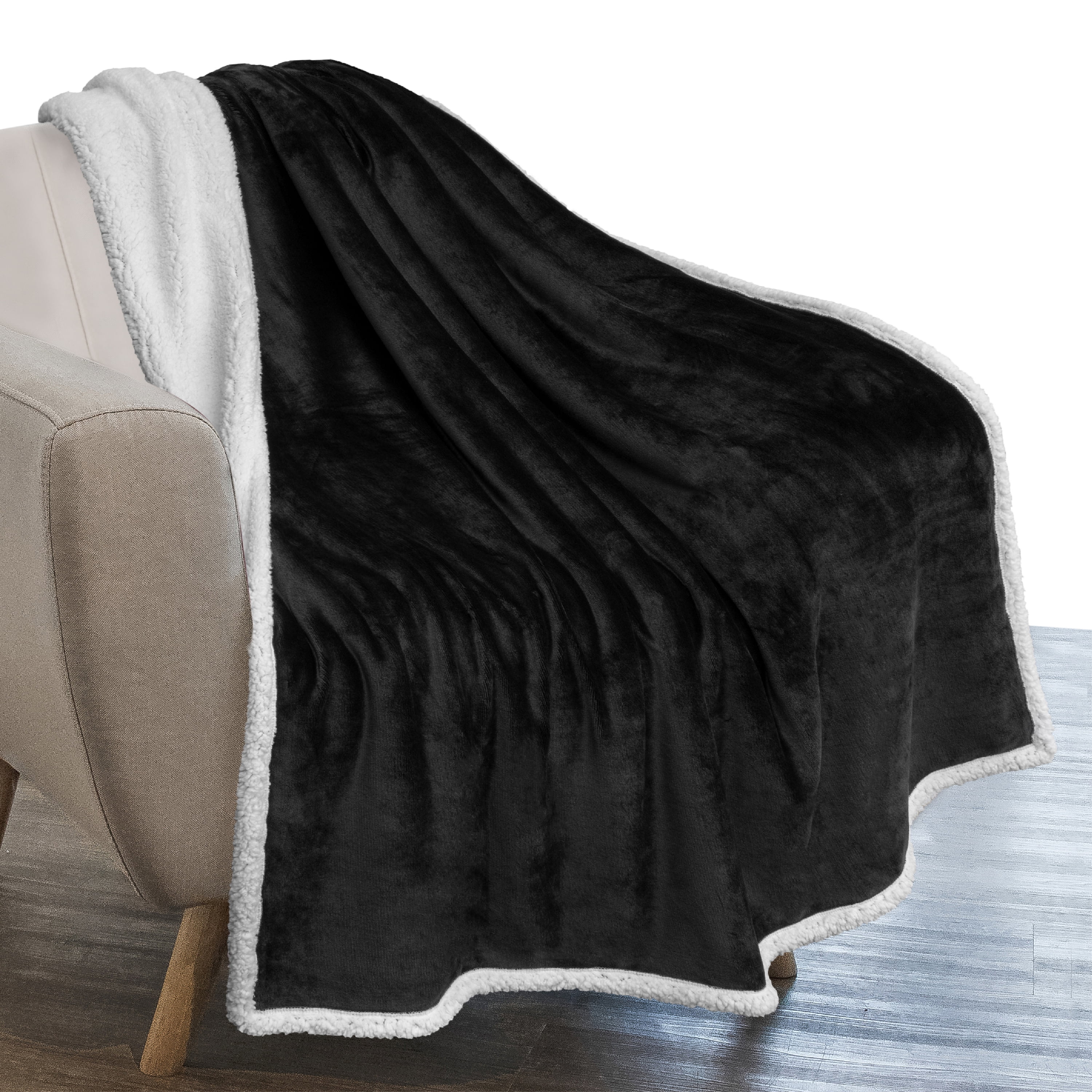 Black Sherpa Fleece Reversible Throw Blanket - 50" x 60"