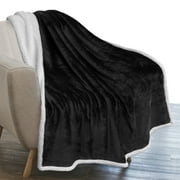PAVILIA Contemporary Black Solid Microfiber Fleece Throw, 50" x 60"