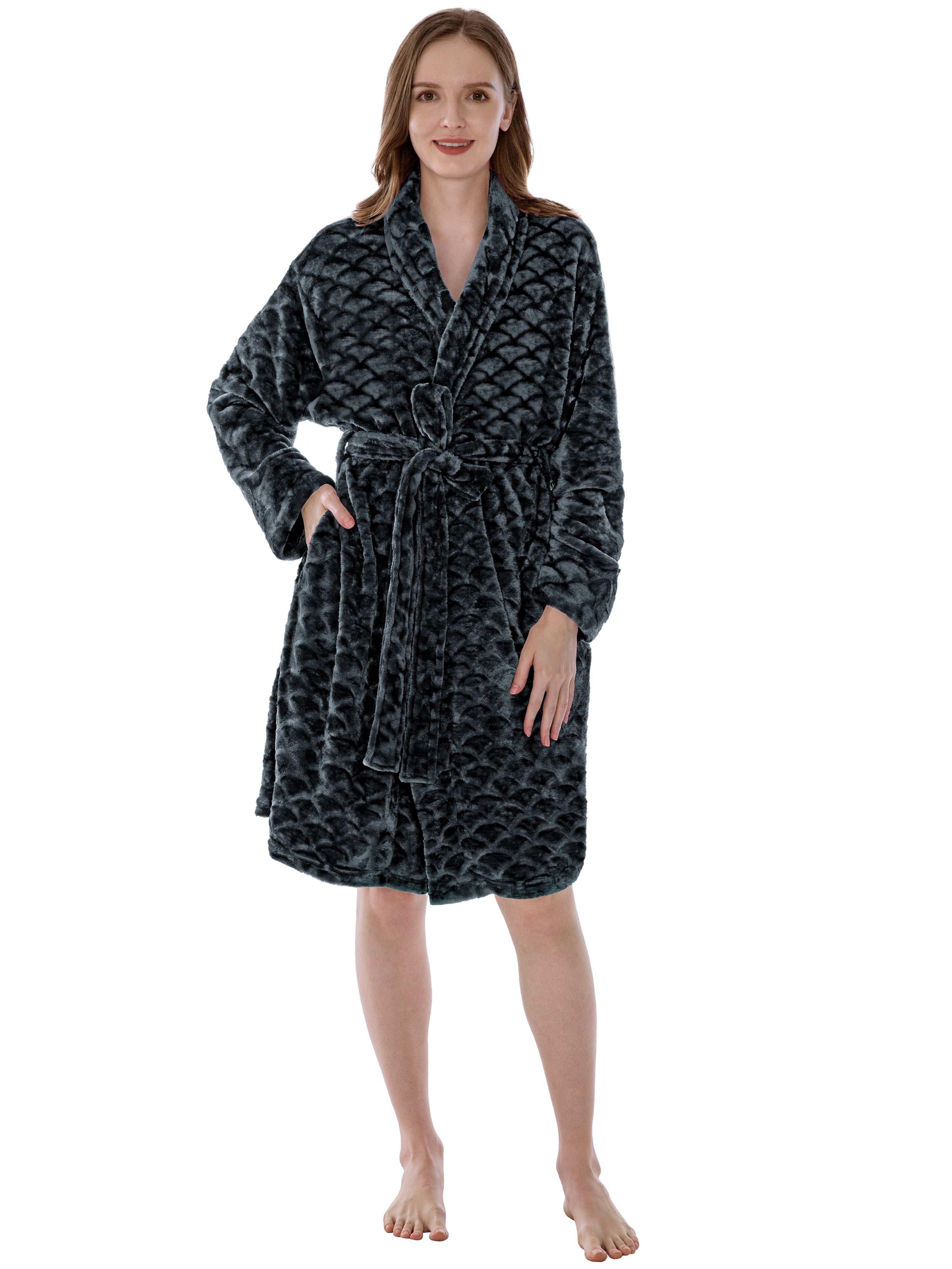 PAVILIA Dark Gray Short Robes for Women, Plush Soft Womens Bathrobe