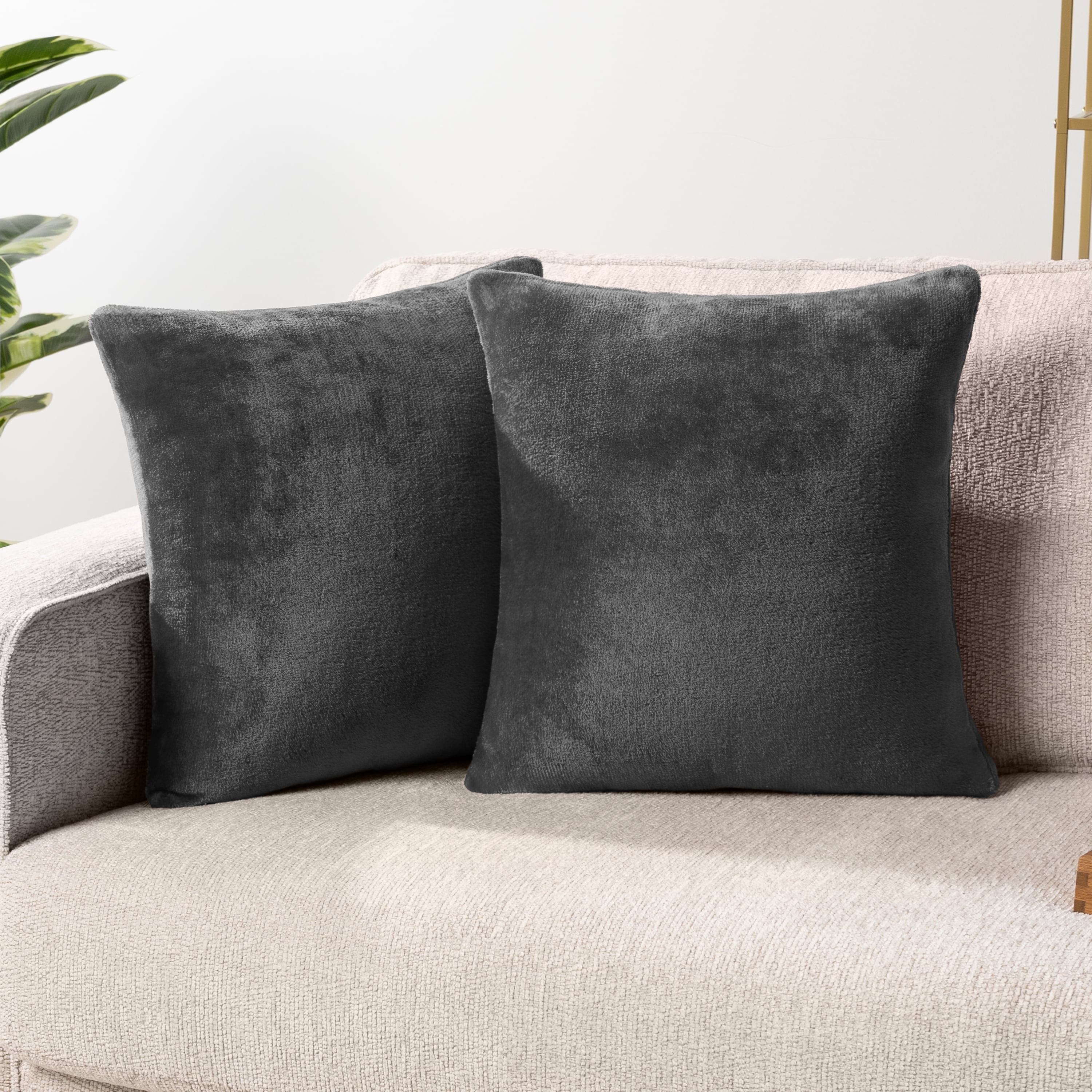 PAVILIA Dark Gray Throw Pillow Covers 20x20 Set of 2, Decorative Pillow Cases for Bed Sofa Couch ...