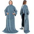 thumbnail image 1 of PAVILIA Dusty Blue Fleece Wearable Blanket with Sleeves for Adults Women Men, Soft Warm Full Body Wrap Throw, Sweatshirt Pocket, Cozy Pullover Robe Blanket with Arm, Gifts for Christmas Mom Wife, 1 of 9