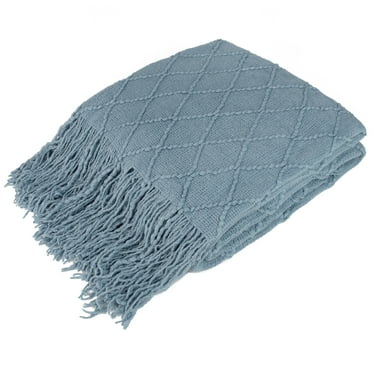 PAVILIA Dusty Blue Knit Throw Blanket for Couch Bed, Soft Knitted Farmhouse Sofa Throw for Living Room, Lightweight Decorative Summer Throw Blanket for Chair, Outdoor Textured Boho Blanket, 50x60