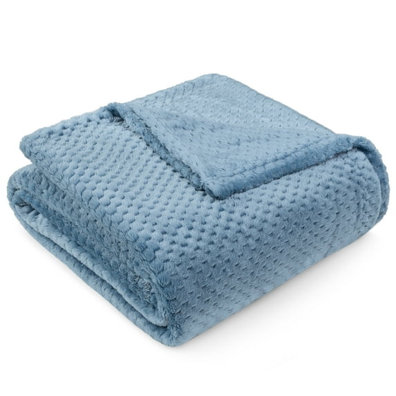 PAVILIA Dusty Blue Throw Blanket for Couch, Twin Bed, Soft Fleece Throws for Sofa Chair, Fuzzy Waffle Textured Blanket, Cozy Warm Lightweight All Season Blanket Throw, 60x80
