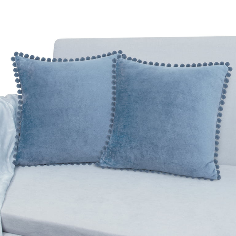 PAVILIA Dusty Blue Throw Pillow Covers Pom Pom 20x20 Set of 2, Decorative  Pillow Cases Bed Sofa Couch, Boho Accent Decor Cushion Bedroom Living Room, 