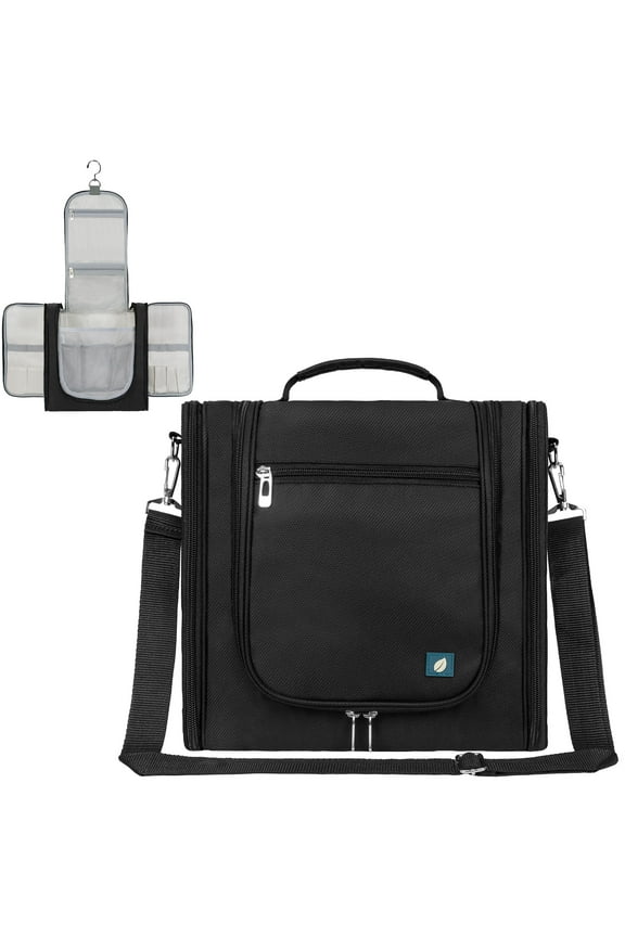 Extra Large Toiletry Bag Travel Bag for Women Men, Hanging Cosmetic Organizer, Water Resistant Makeup Bag for Accessories Toiletries, Travel Essentials Kit (Black)