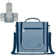 PAVILIA Extra Large Toiletry Bag Travel Bag for Women Men, Hanging Cosmetic Organizer, Water Resistant Makeup Bag for Accessories Toiletries, Travel Essentials Kit (Stripe Navy)